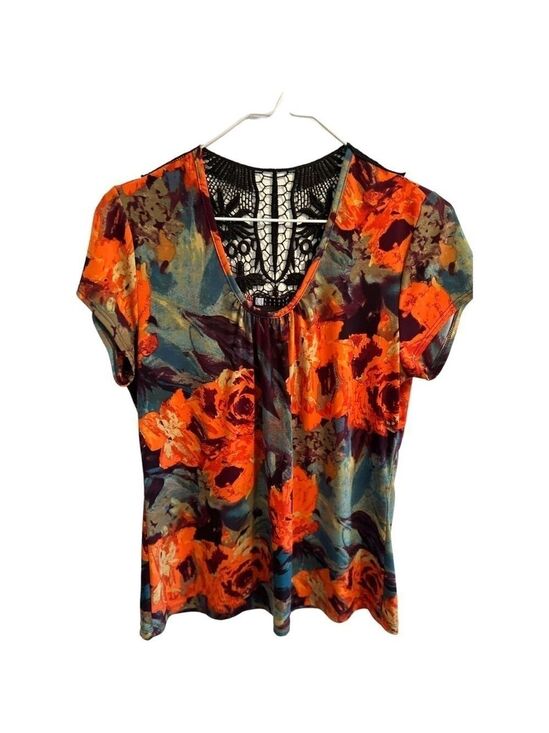 Carole Little Tops - Fall Festival Whimsgoth Blouse Orange & Black Lace Sheer Back Womens Medium